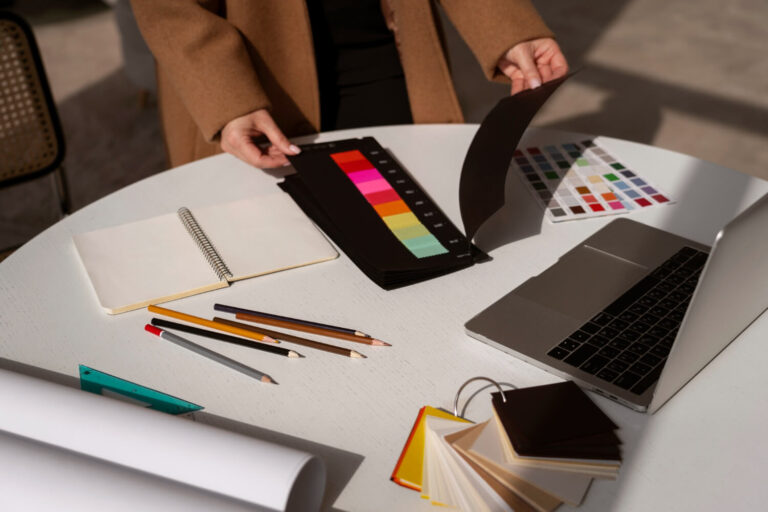 High angle woman working in rebranding explaining if co my business need a rebranding